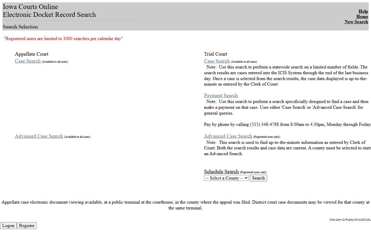 Iowa Courts Online Search entry point for Union County court records after arrest