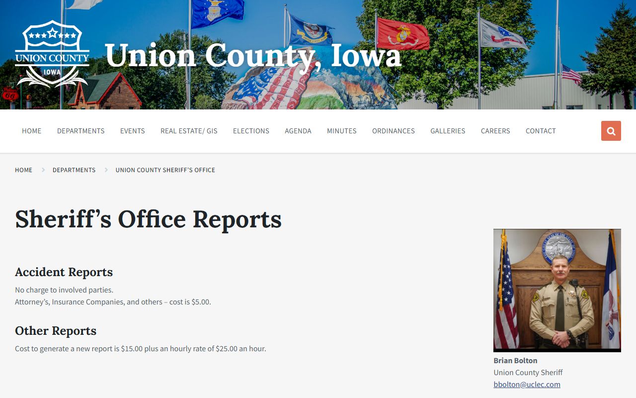 Union County Sheriff's Office reports fee page for inmate records requests
