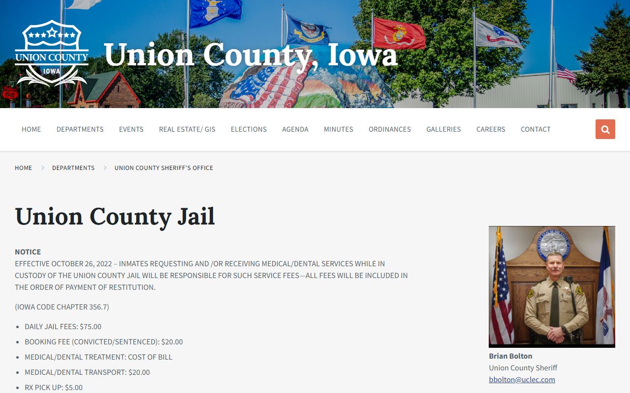 Union County inmate population jail page with capacity and custody rules